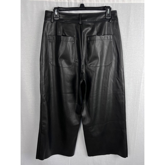 NEW Mark Alan Black Faux Vegan Leather Wide Leg Crop Modern Mob Wife Work Pants - Picture 2 of 6